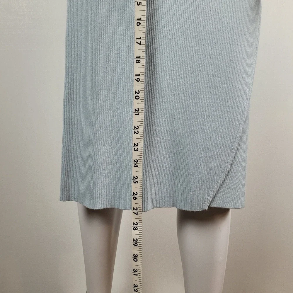 JustFab Ribbed Knit Skirt Set Womens Light Blue Excellent Wrap Crop Top - Large